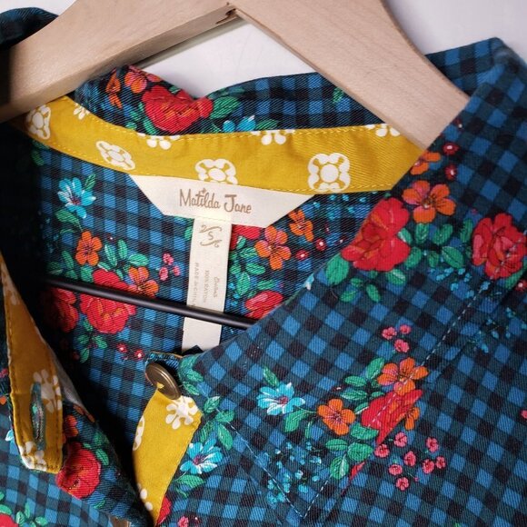 Matilda Jane Choose Your Own Path Shirt Dress S Teal Floral Button Down - Picture 5 of 11